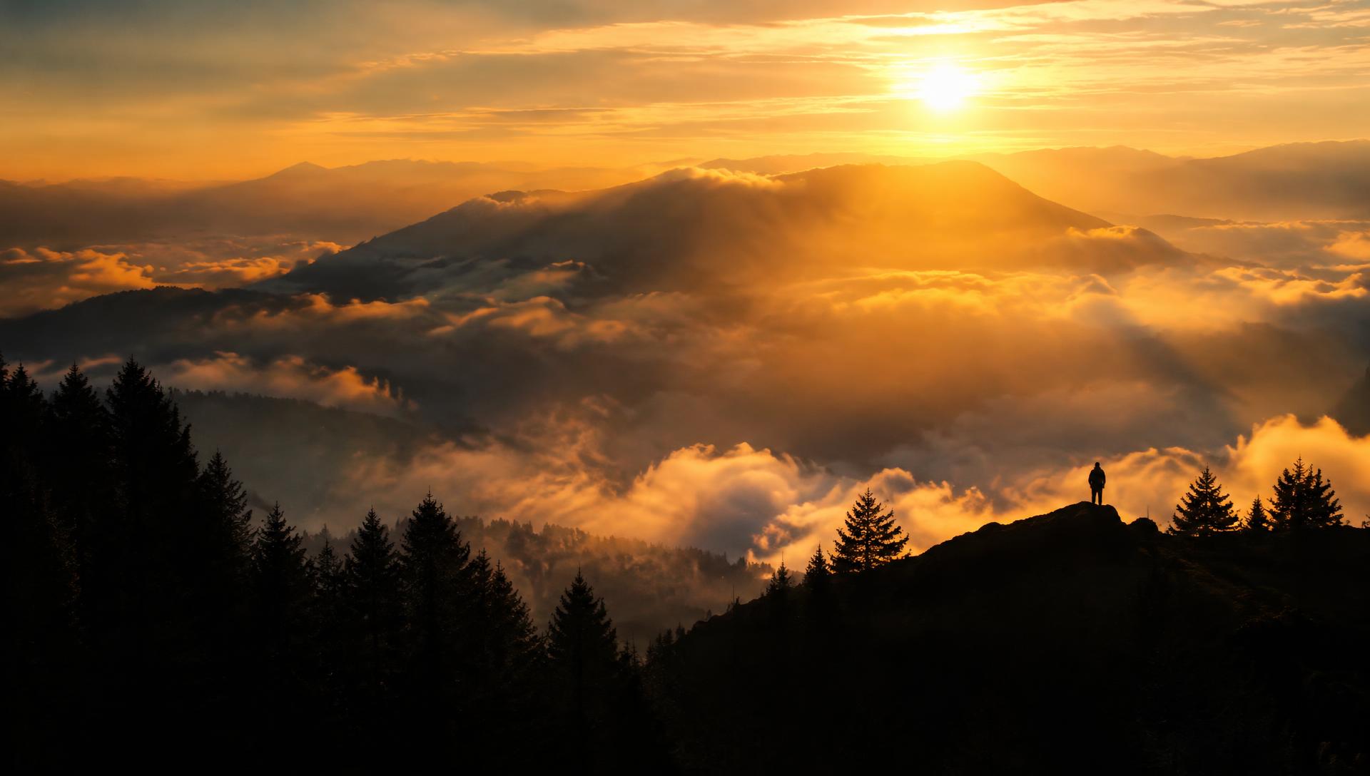 Mountain sunrise above the clouds